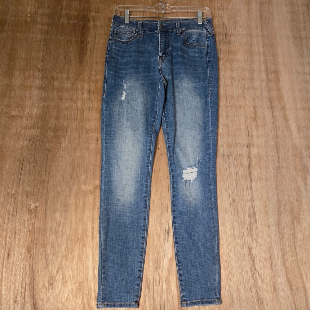 True Religion Jennie Curvy Mid Rise Skinny Distressed Jeans Blue Size 28